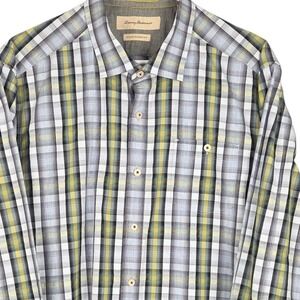 Tommy Bahama Button Down Shirt Mens XL Gray‎ Plaid Long Sleeve Modern Fit READ